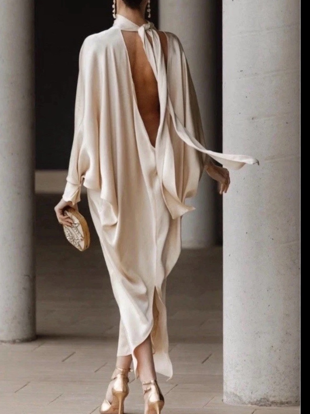 Zara Ivory Open-Back Draped Maxi Dress